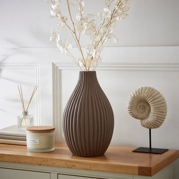 Bottle Vase with Ribbed Design - Bitter Chocolate image
