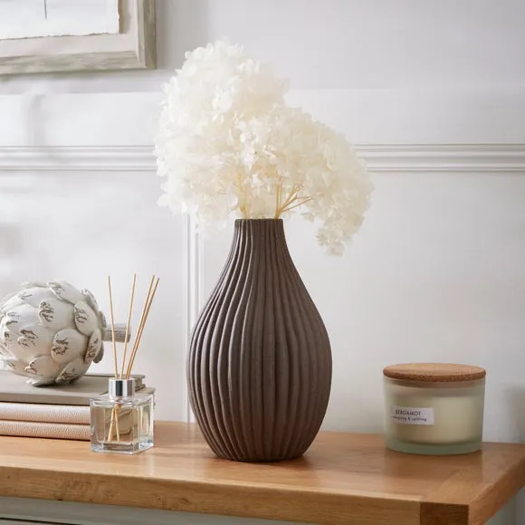 Bottle Vase with Ribbed Design - Bitter Chocolate