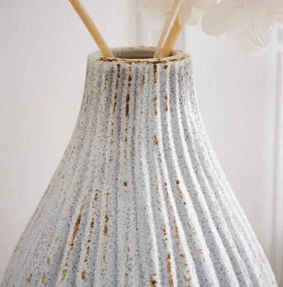 Bottle Vase with Ribbed Design - Concrete Effect