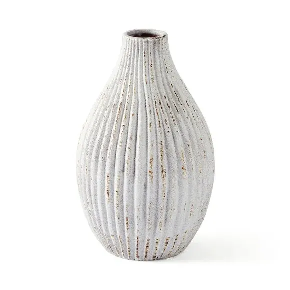 Bottle Vase with Ribbed Design - Concrete Effect