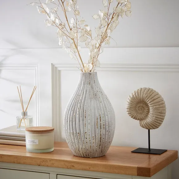 Bottle Vase with Ribbed Design - Concrete Effect