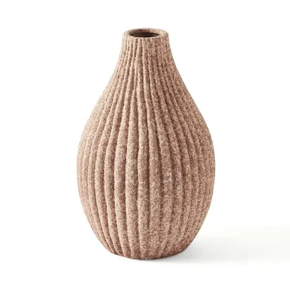 Bottle Vase with Ribbed Design - Pebble Stone