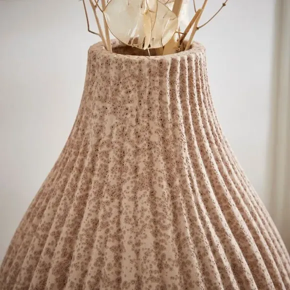 Bottle Vase with Ribbed Design - Pebble Stone