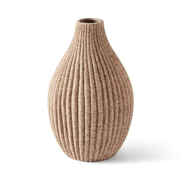 Bottle Vase with Ribbed Design - Pebble Stone