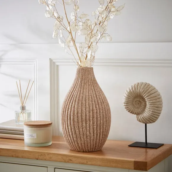 Bottle Vase with Ribbed Design - Pebble Stone