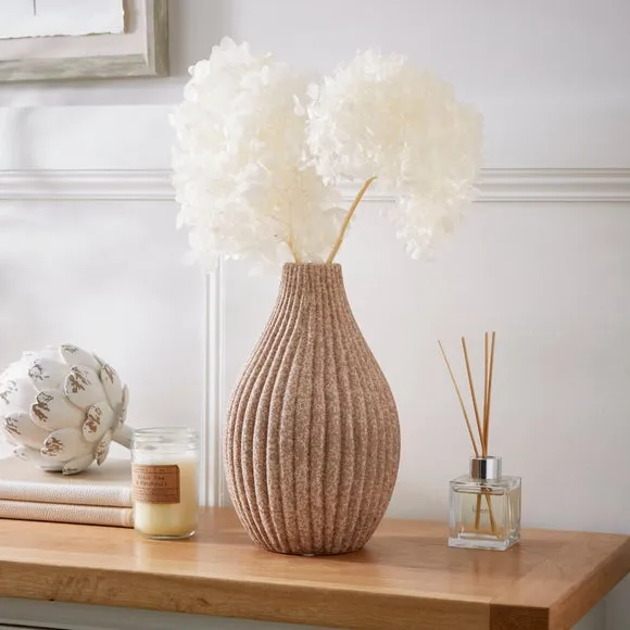 Bottle Vase with Ribbed Design - Pebble Stone