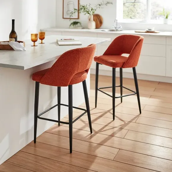 Boucle Bar Stool - Orange, Fabric