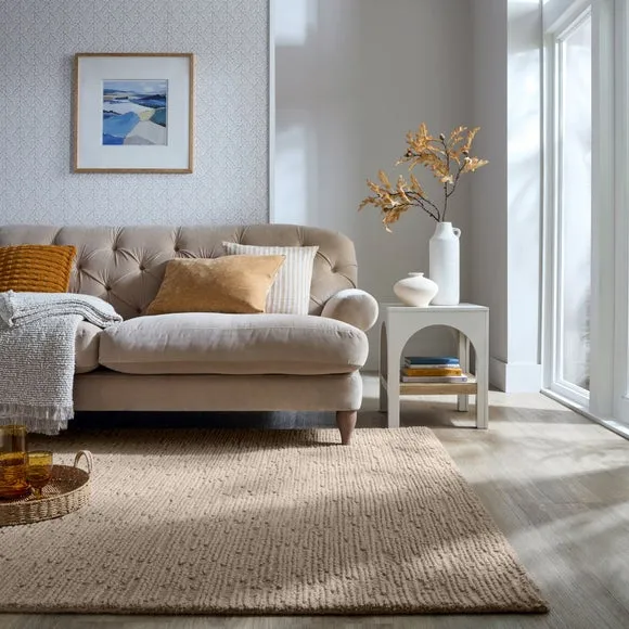 Boucle Rug with Textured Pile - Natural, Wool