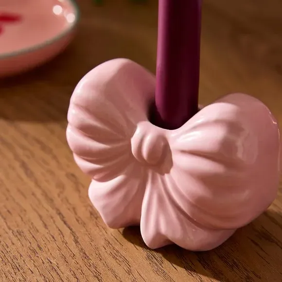 Bow Shaped Candlestick Holder - Pink, Ceramic