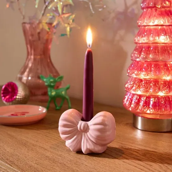 Bow Shaped Candlestick Holder - Pink, Ceramic image