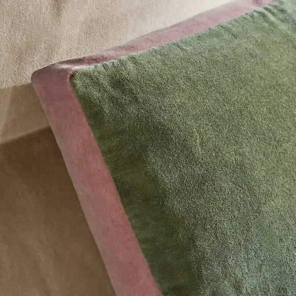 Box Edge Cushion with Zip - Olive, Cotton Velvet