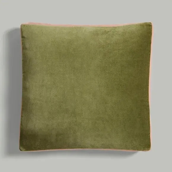 Box Edge Cushion with Zip - Olive, Cotton Velvet