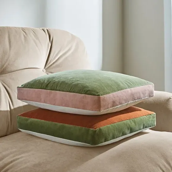 Box Edge Cushion with Zip - Olive, Cotton Velvet