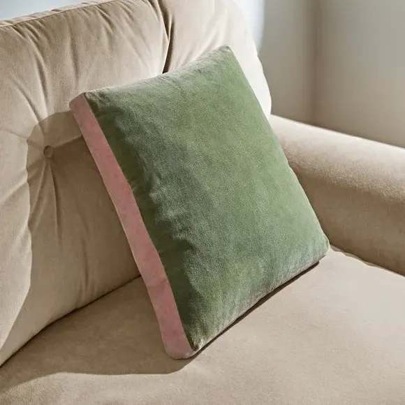 Box Edge Cushion with Zip - Olive, Cotton Velvet