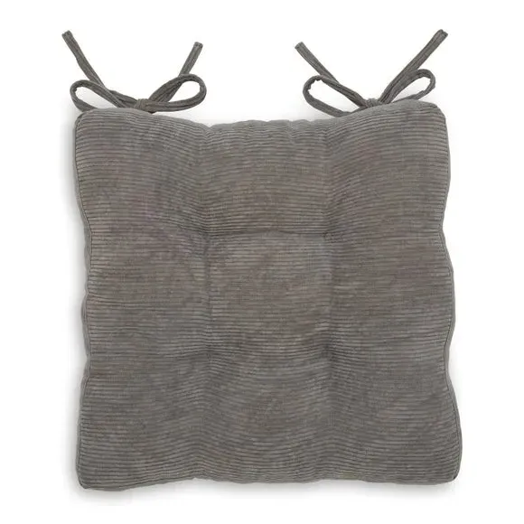 Box Style Seat Pad with Ties - Grey, Corduroy image