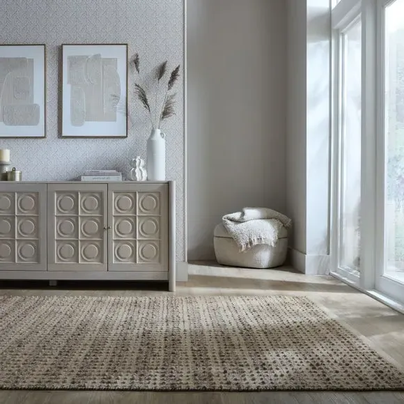 Braided Rug with Boucle Texture - Natural, Wool