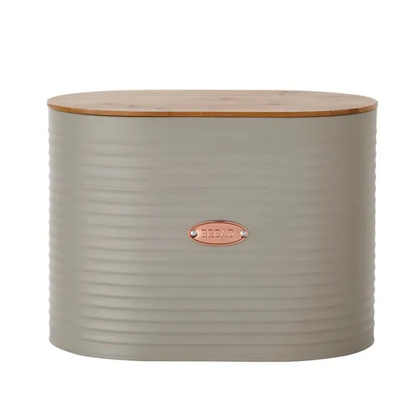 Bread Bin with Bamboo Lid - Grey, Metal image