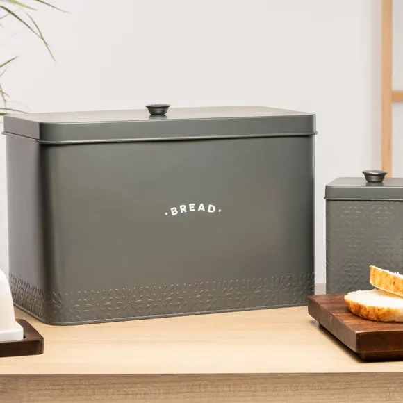 Bread Bin with Embossed Design - Grey