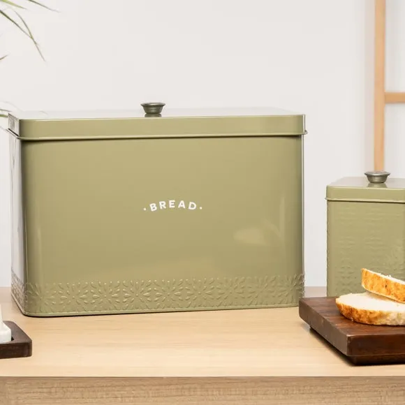 Bread Bin with Embossed Design - Light Moss