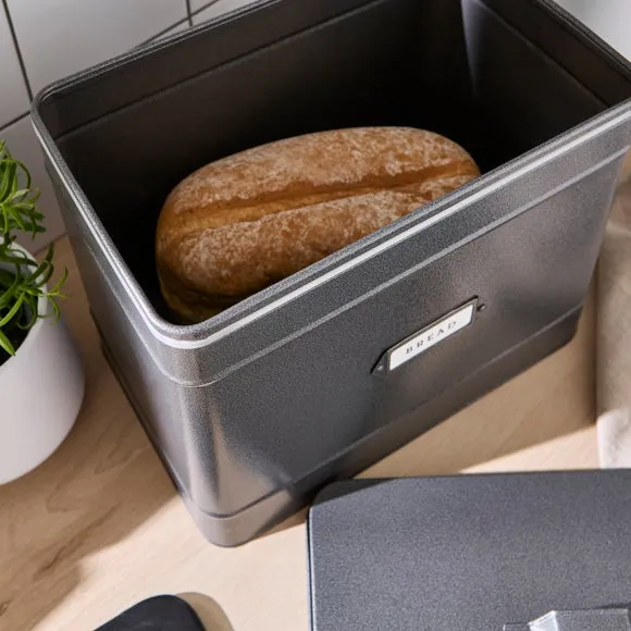 Bread Bin with Steel Handle - Grey, Metal