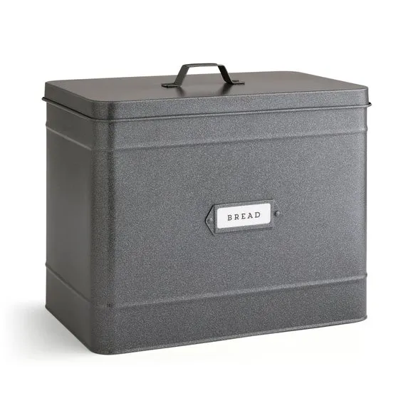Bread Bin with Steel Handle - Grey, Metal
