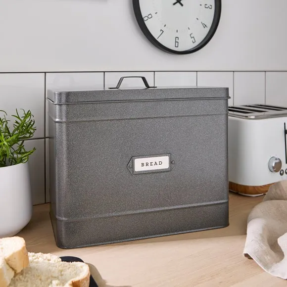 Bread Bin with Steel Handle - Grey, Metal
