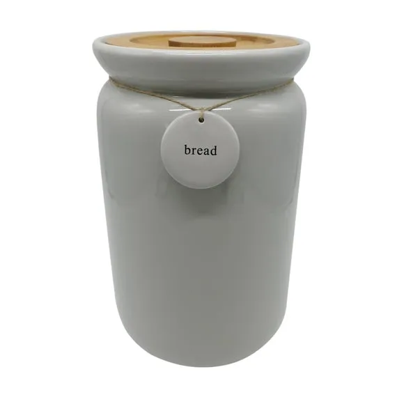Bread Canister with Bamboo Lid - Grey, Stoneware