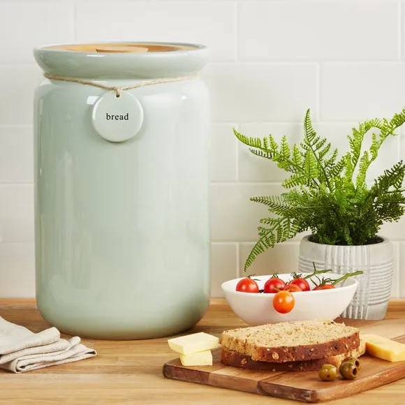 Bread Canister with Bamboo Lid - Sage, Stoneware