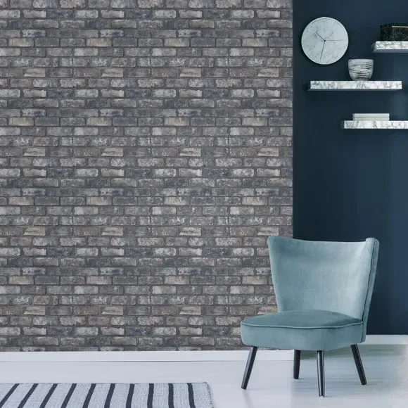 Brick Pattern Wallpaper - Grey, Matte Finish