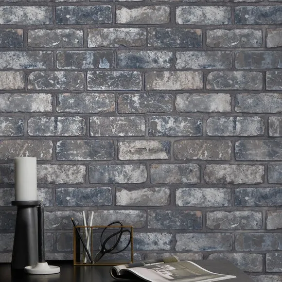 Brick Pattern Wallpaper - Grey, Matte Finish image