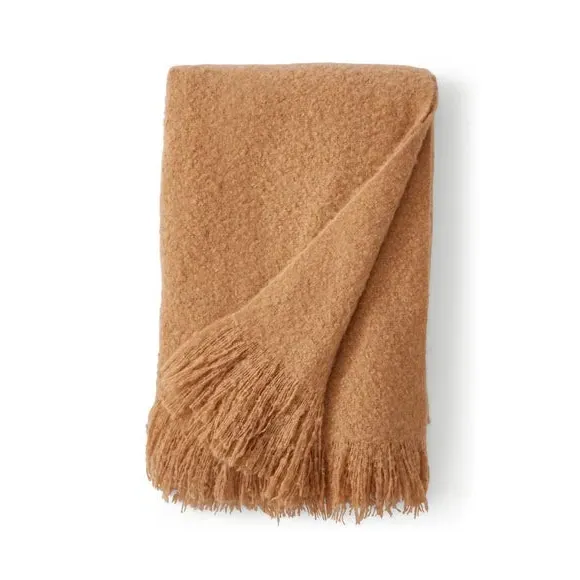 Brushed Throw Blanket - Camel, Boucle