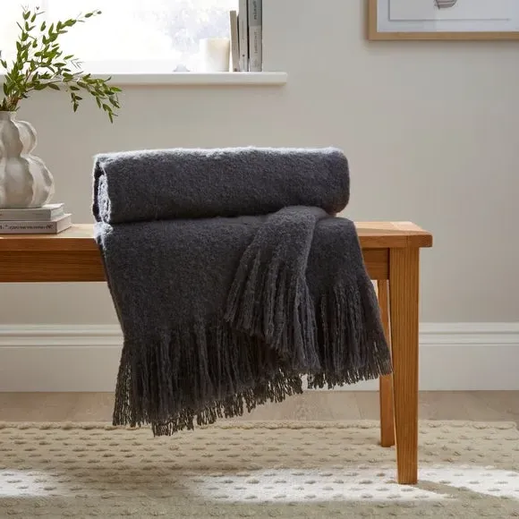 Brushed Throw Blanket - Charcoal, Boucle