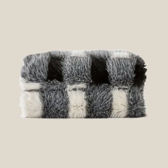 Buffalo Check Throw Blanket - Black, Faux Fur
