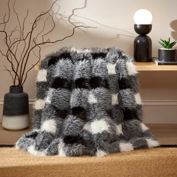 Buffalo Check Throw Blanket - Black, Faux Fur image