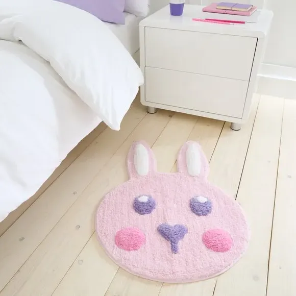 Bunny Kids Rug with 3D Elements - Pink, Polyester image