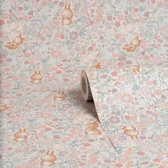 Bunny Pattern Wallpaper - Pink, Paper