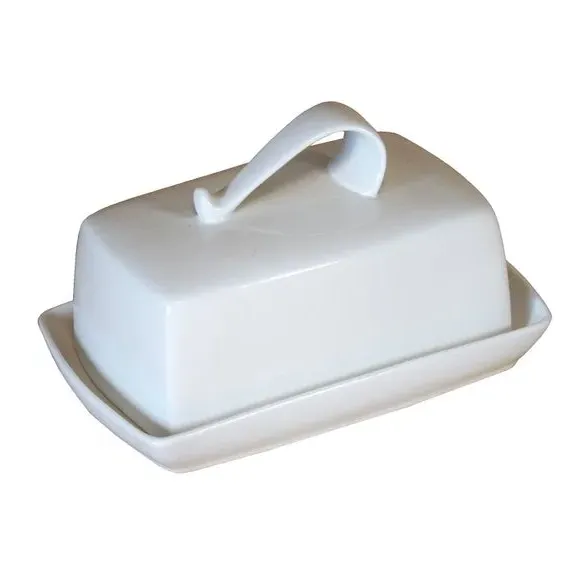 Butter Dish with Lid - White, Fine China image