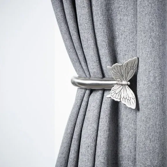 Butterfly Curtain Holdbacks Pair - Satin Steel image