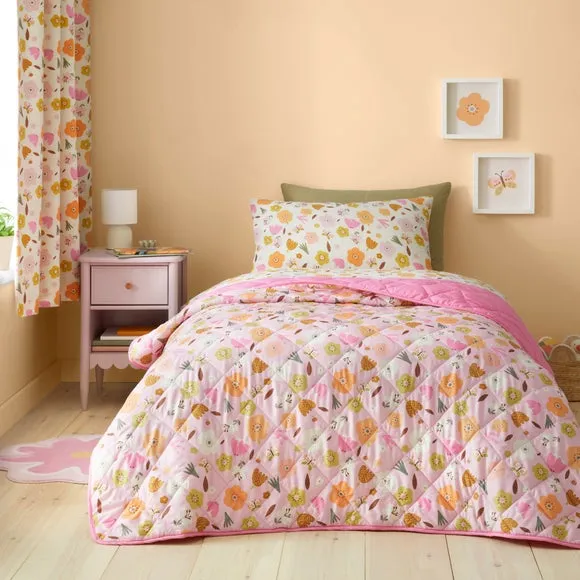 Butterfly Floral Bedspread - Pink image