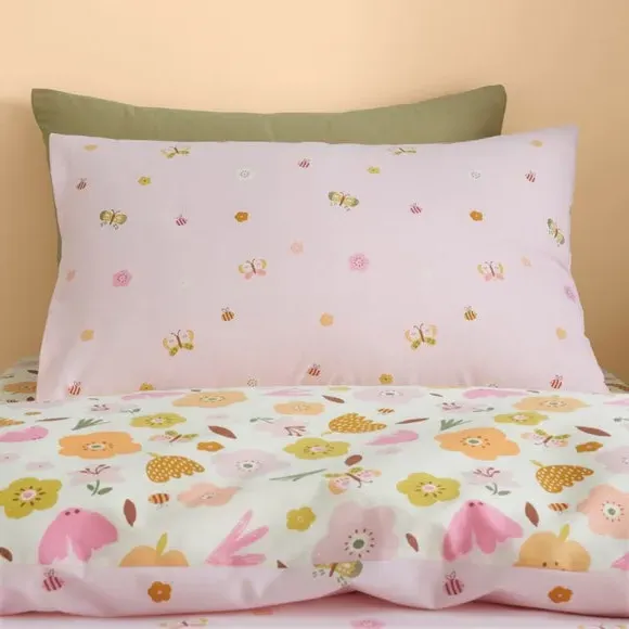 Butterfly Floral Duvet Cover Set - Pink, Cotton