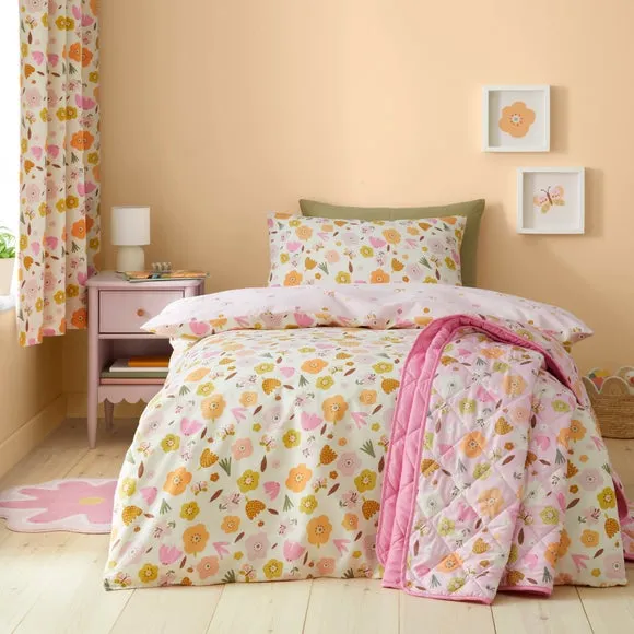 Butterfly Floral Duvet Cover Set - Pink, Cotton image