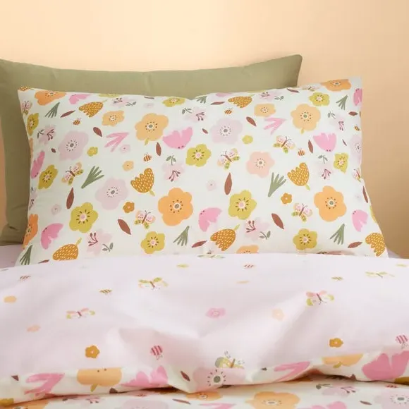 Butterfly Floral Duvet Cover Set - Pink, Cotton