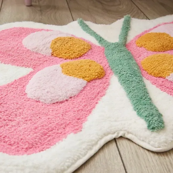 Butterfly Rug with 3D Design - Pink, Tufted