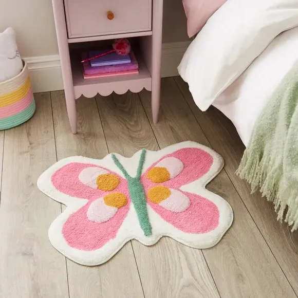 Butterfly Rug with 3D Design - Pink, Tufted