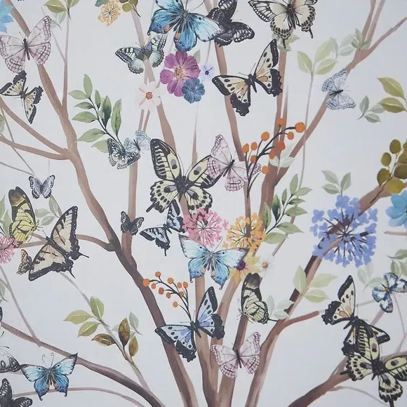 Butterfly Tree Framed Print - White, Oak-Effect