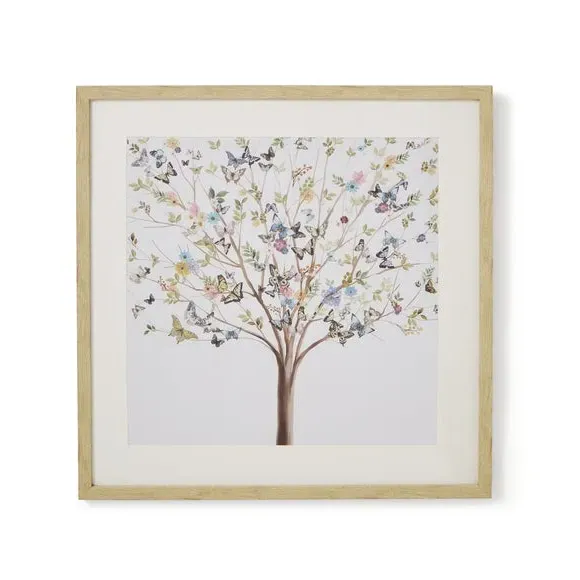 Butterfly Tree Framed Print - White, Oak-Effect