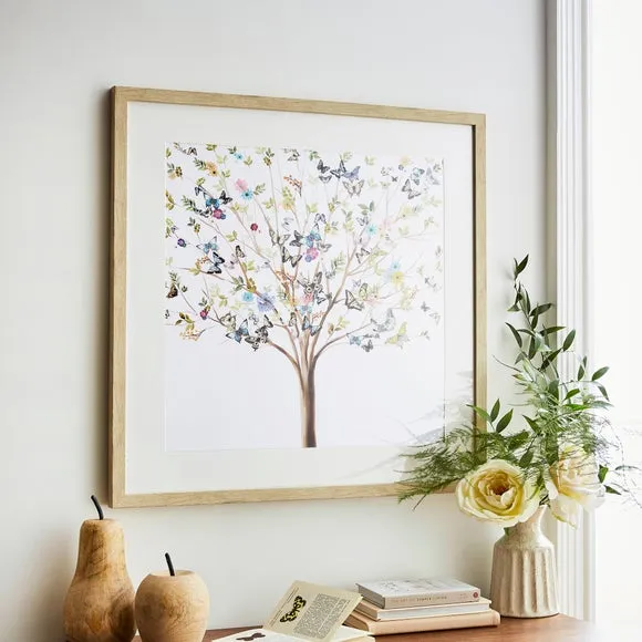 Butterfly Tree Framed Print - White, Oak-Effect image