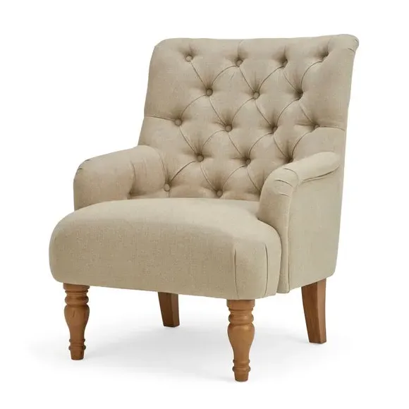 Button Back Accent Chair - Natural, Fabric