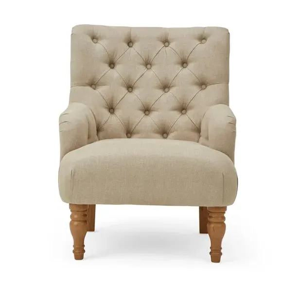 Button Back Accent Chair - Natural, Fabric