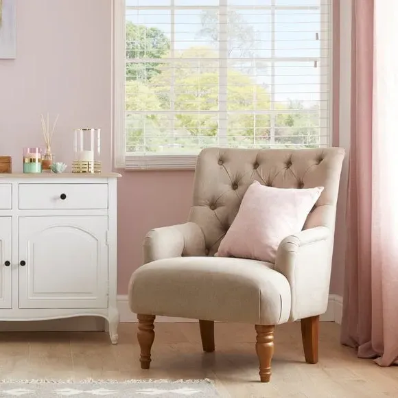 Button Back Accent Chair - Natural, Fabric